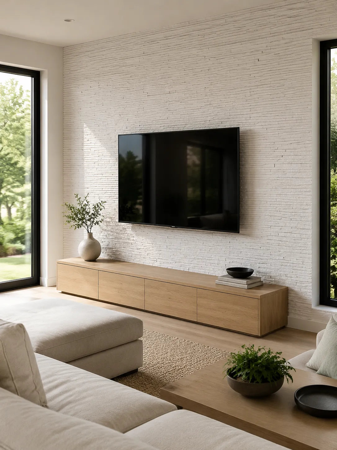 3D Stacked - Texture Stone Wall Panels | White