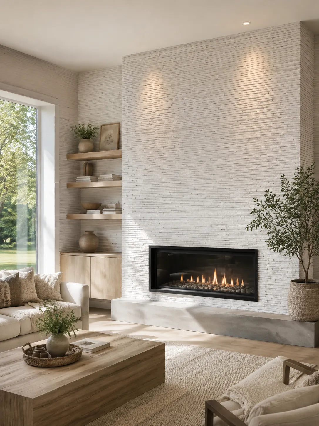 3D Stacked - Texture Stone Wall Panels | White