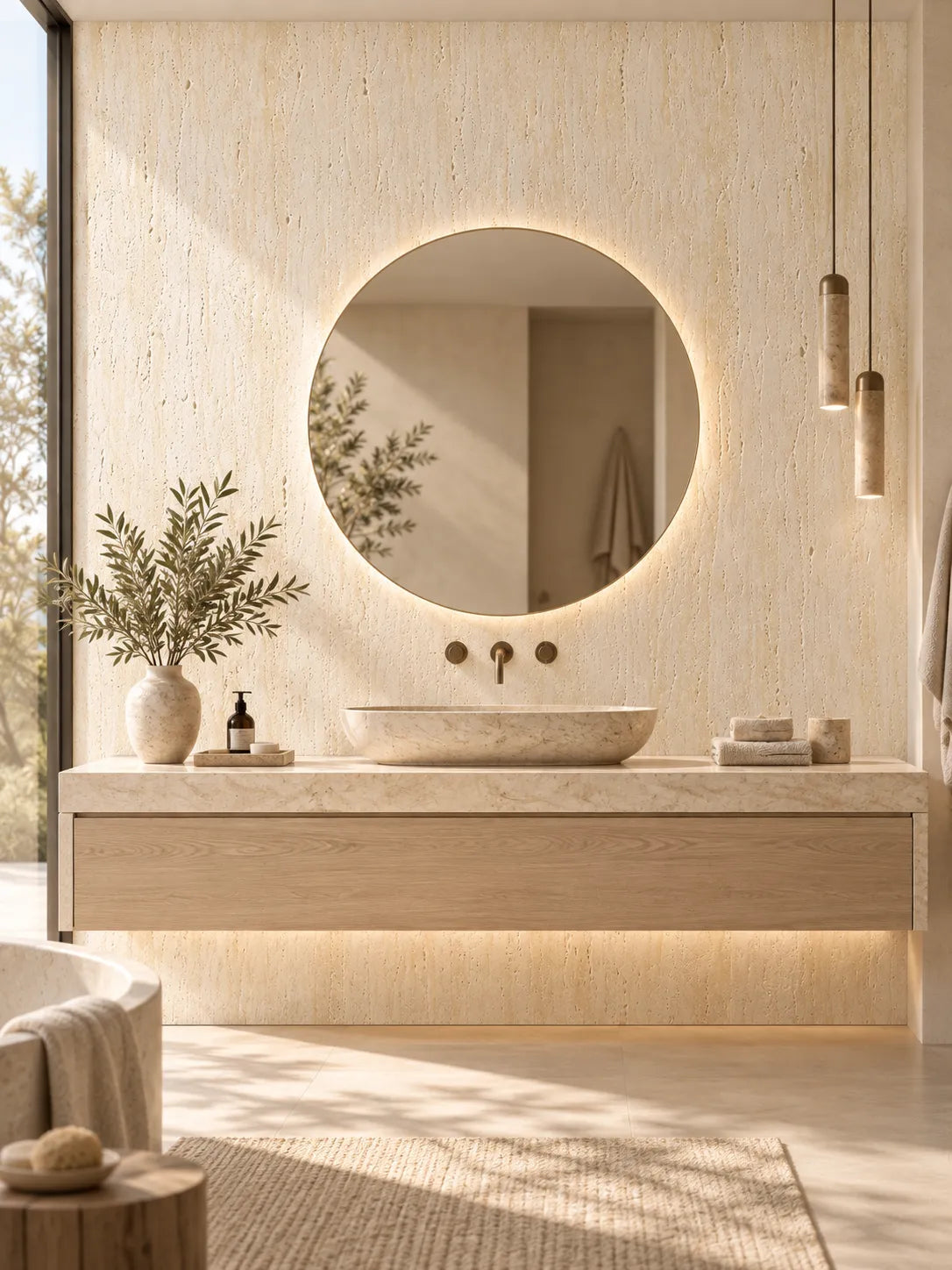 118'' Travertine-Texture Stone Wall Panels | Warm Cream (Original Roman Yellow)