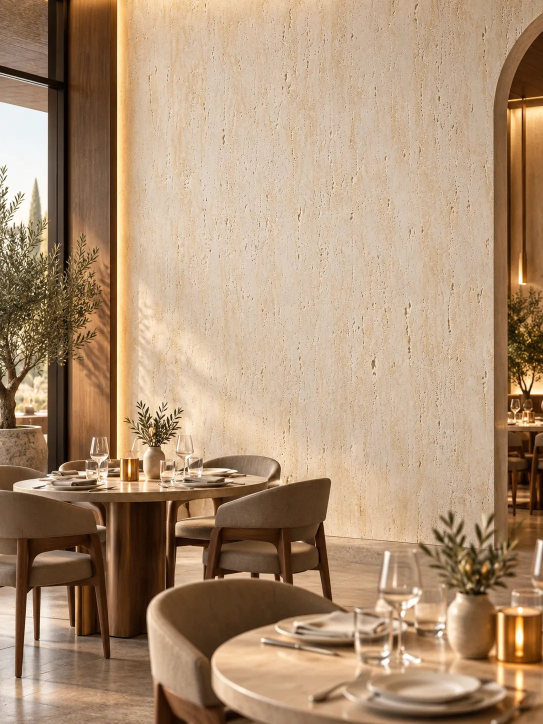 118'' Travertine-Texture Stone Wall Panels | Warm Cream (Original Roman Yellow)
