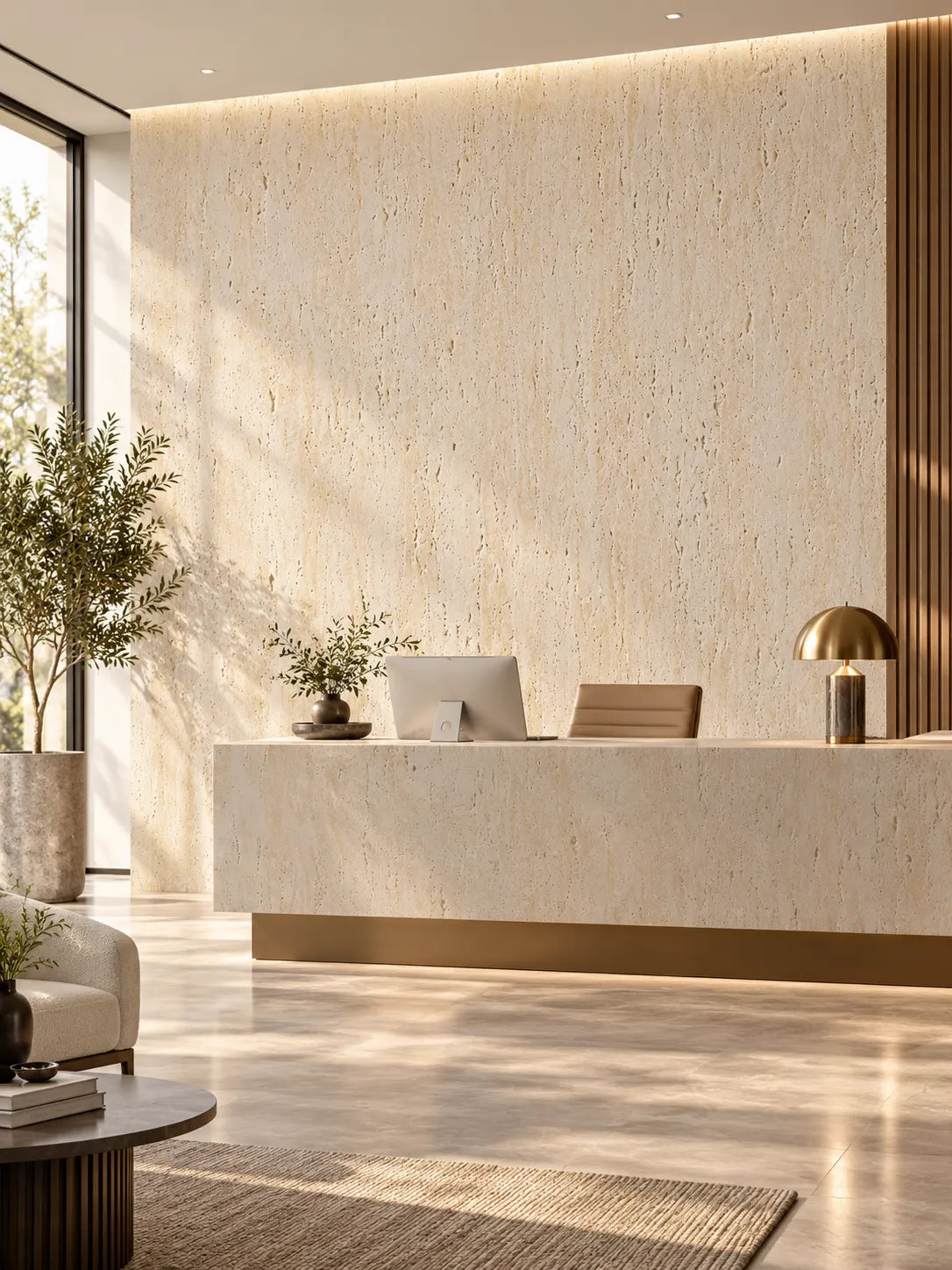 118'' Travertine-Texture Stone Wall Panels | Warm Cream (Original Roman Yellow)